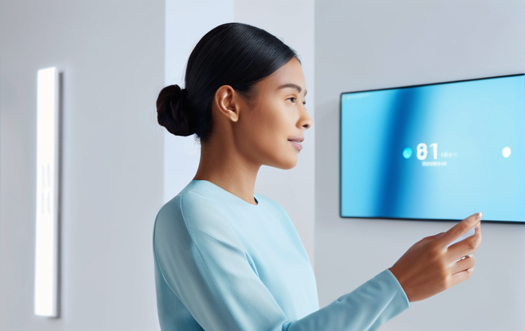 제스처 기반 인터페이스의 글로벌 시장 비교 - **A Woman Using Smart Home Gestures with Wearable Tech**
A young woman in her late 20s, with a s...