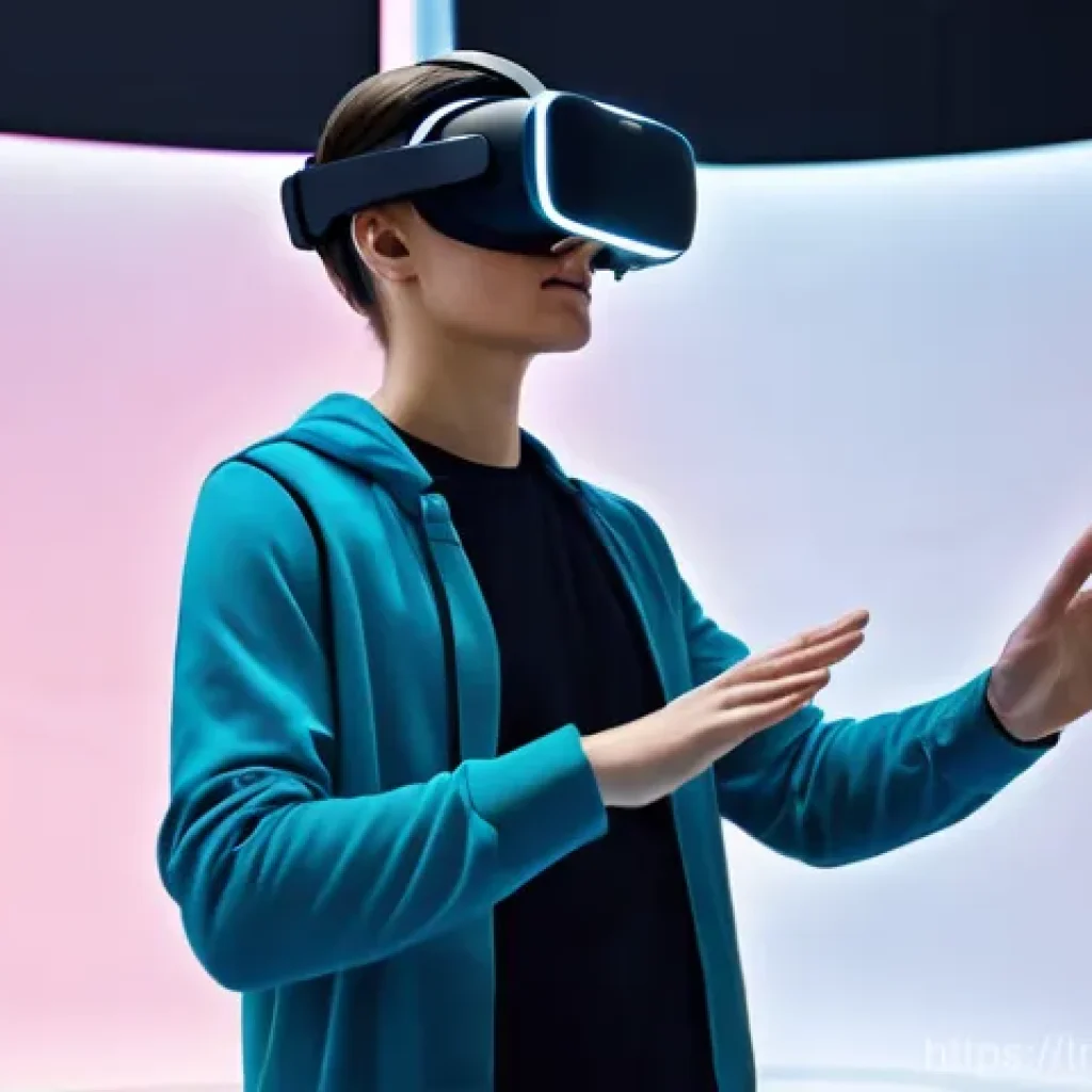 제스처 기반 인터페이스의 최신 연구 동향 - **Virtual Reality Gesture Interaction:**
"A young adult, dressed in comfortable, modern attire (...