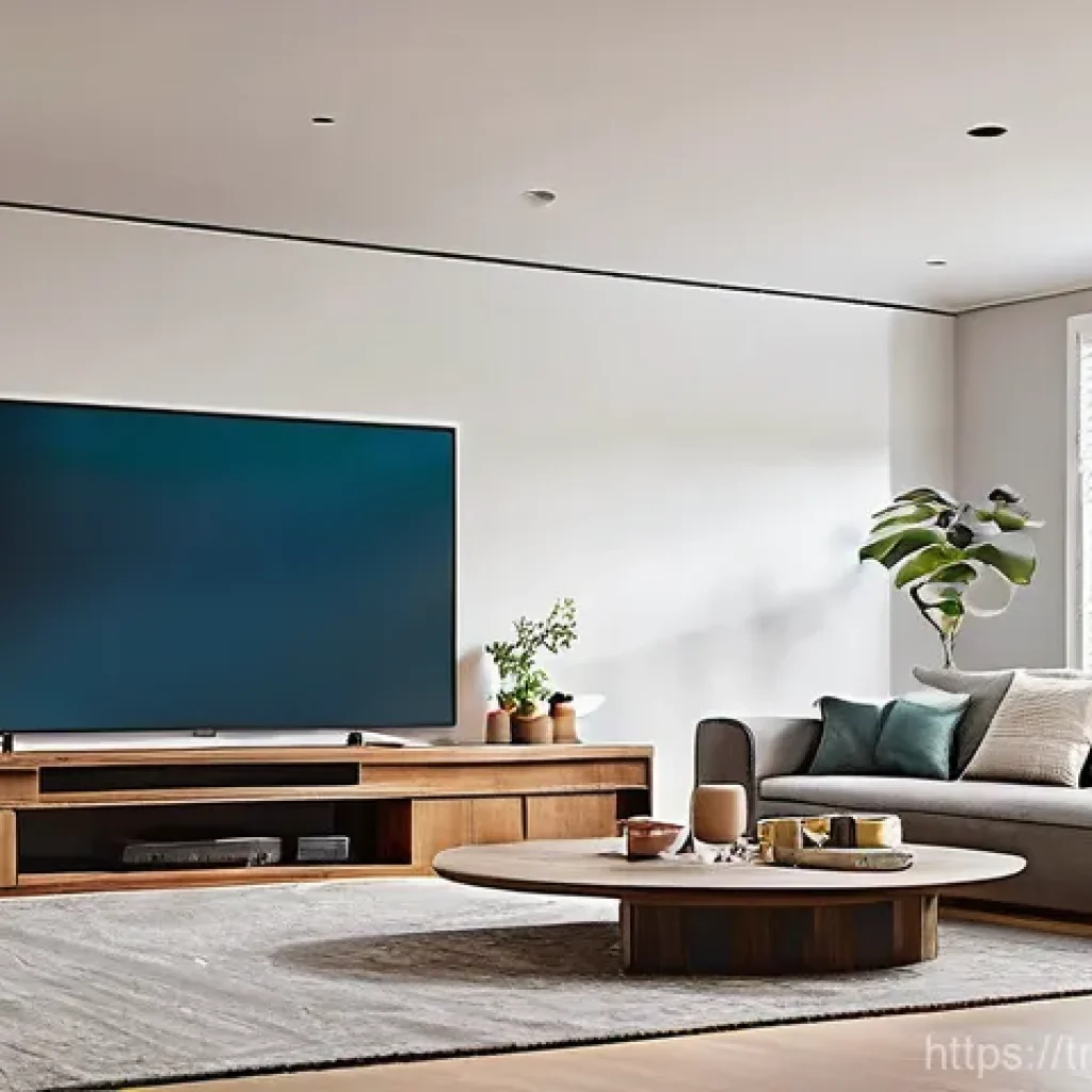 제스처 기반 인터페이스의 실용적 활용 방법 - **Home Entertainment Harmony:** A vibrant, modern living room at dusk, bathed in warm, soft ambient ...