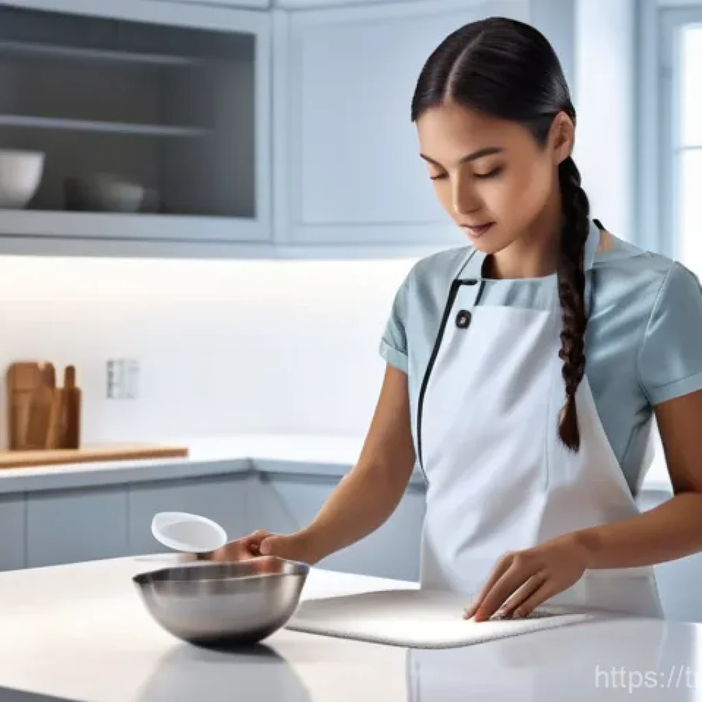 제스처 기반 인터페이스의 경쟁 기술 분석 - **Prompt 1: Hygienic Culinary Control**
"A young woman, approximately 28 years old, with her hai...