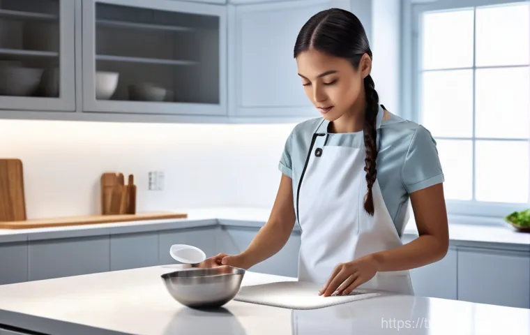 제스처 기반 인터페이스의 경쟁 기술 분석 - **Prompt 1: Hygienic Culinary Control**
"A young woman, approximately 28 years old, with her hai...