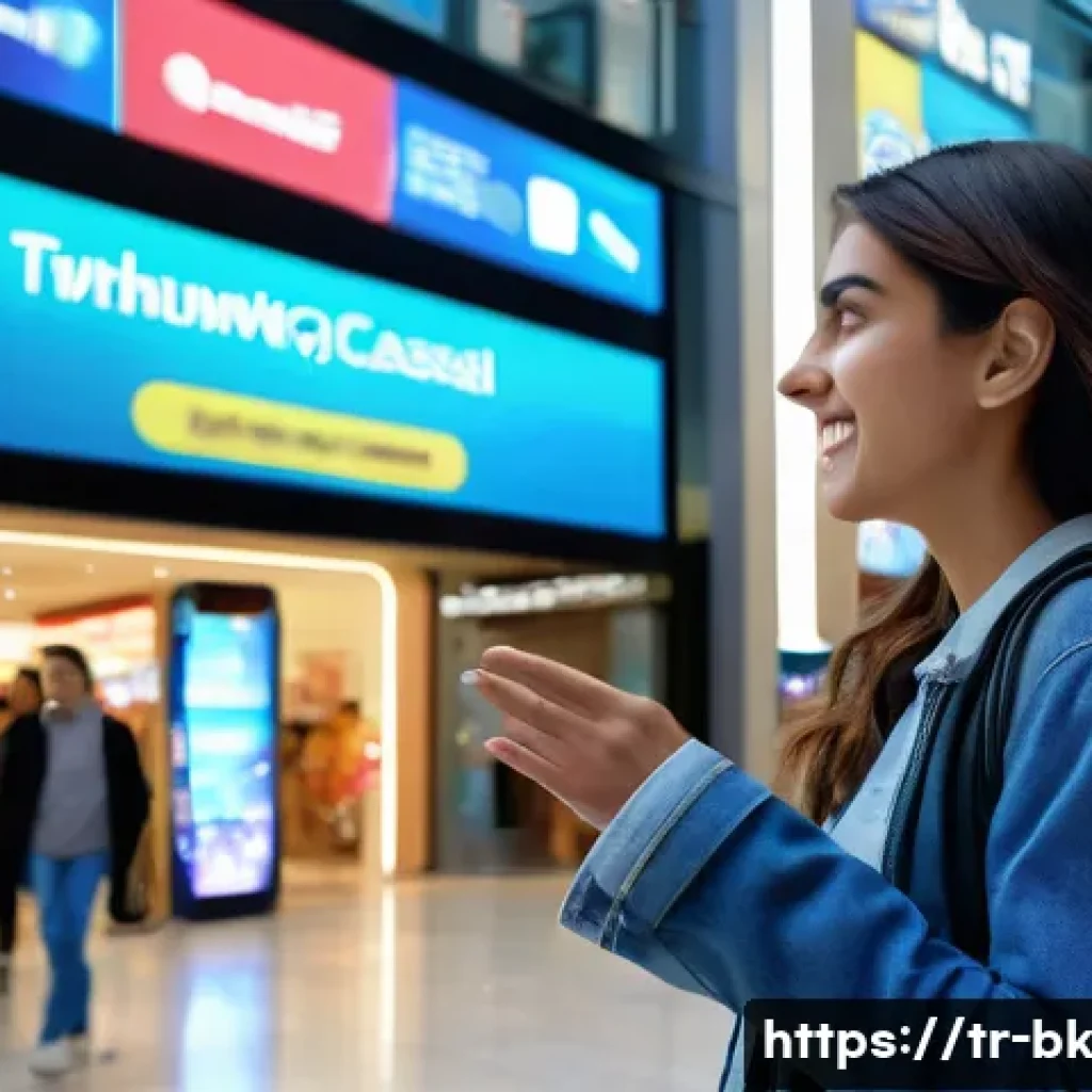 제스처 기반 인터페이스를 활용한 마케팅 전략 - A vibrant shopping mall scene in Istanbul featuring a large interactive digital billboard that respo...