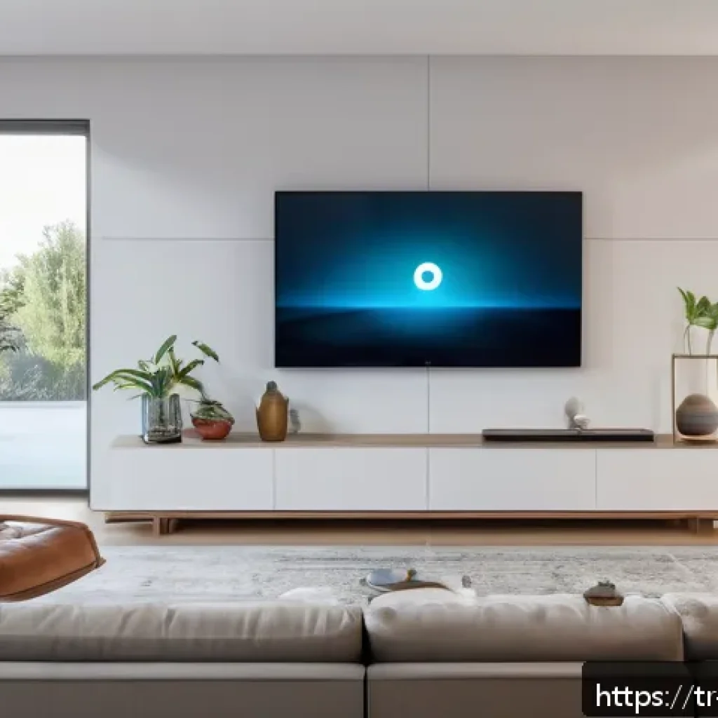 제스처 기반 인터페이스와 IoT의 통합 가능성 - A modern Turkish living room with advanced smart home automation featuring gesture control; a middle...