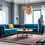 Home 19 제스처 기반 인터페이스의 변화하는 트렌드 - A modern Turkish smart home interior featuring a middle-aged man controlling lights and smart applia...