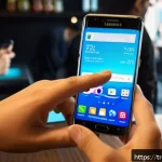 Home 23 제스처 기반 인터페이스의 피드백 루프 - A modern Turkish user interacting with a sleek Samsung Galaxy smartphone in a bustling Istanbul café...