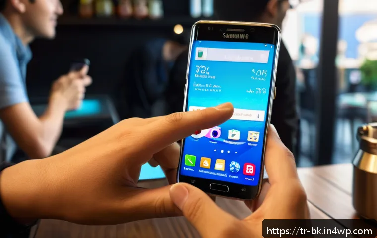 제스처 기반 인터페이스의 피드백 루프 - A modern Turkish user interacting with a sleek Samsung Galaxy smartphone in a bustling Istanbul café...